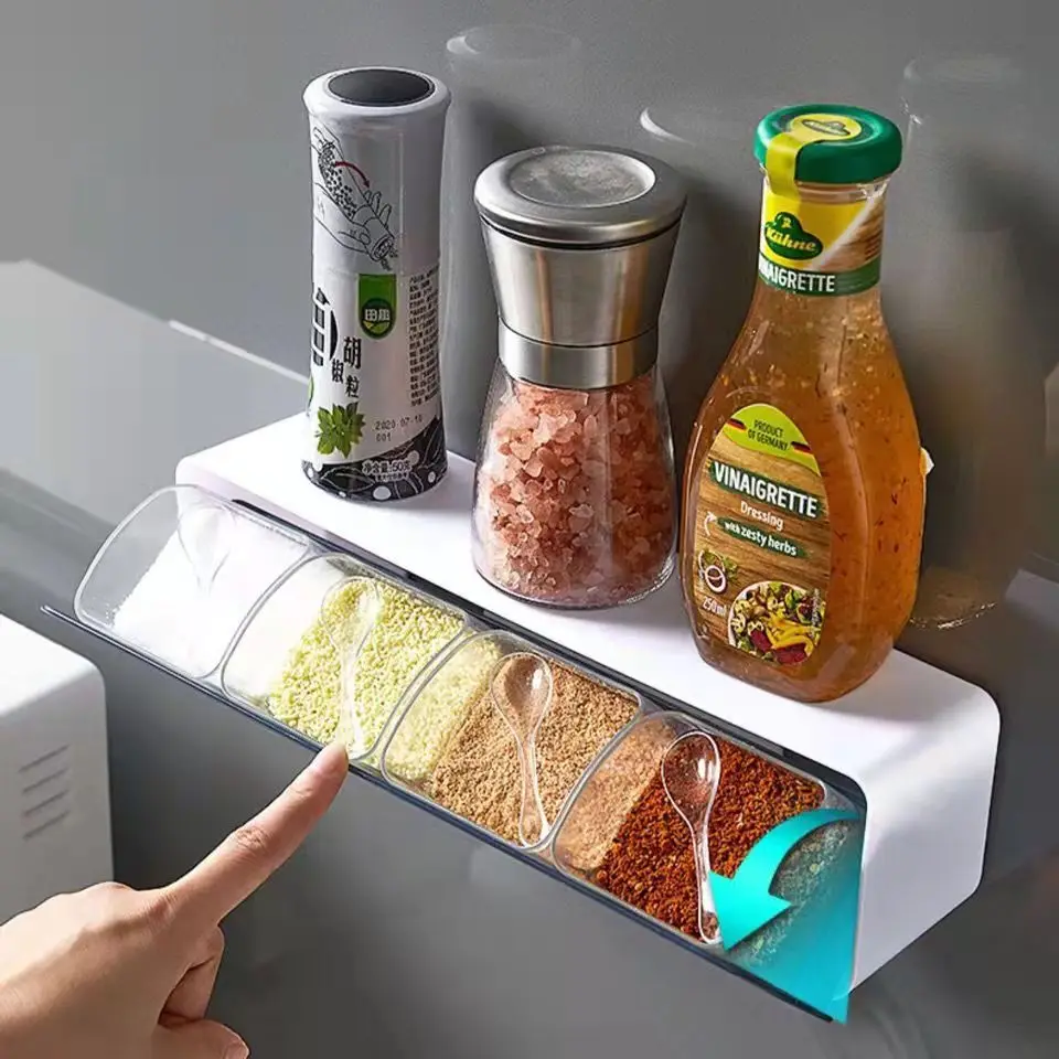 Kitchen Wall-mounted Seasoning Box Salt Pepper Spice Rack Jar Sugar Bowl for Kitchen Gadget Device Sets Spice Box Organizer Tool
Kitchen Wall-mounted Seasoning Box Salt Pepper Spice Rack Jar Sugar Bowl for Kitchen Gadget Device Sets Spice Box Organizer Tool