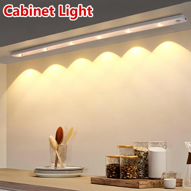 

LED Night Light Kitchen Under Cabinet Light 17/30/60cm Rechargeable PIR Motion Sensor Closet Wardrobe Lamp Aluminum Night Light