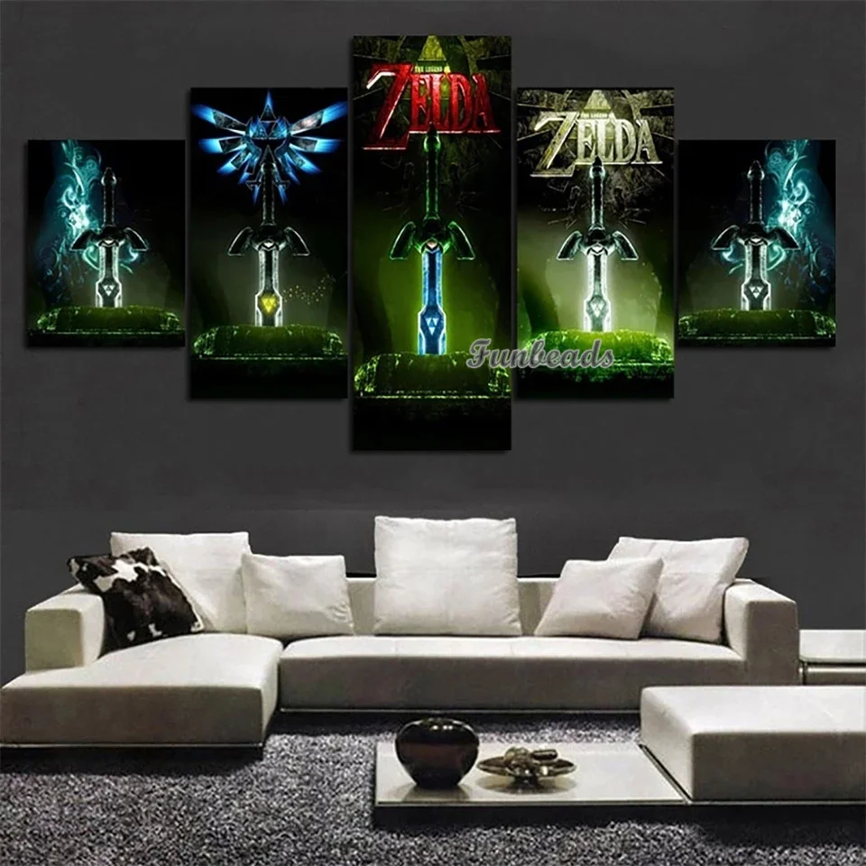 Full Diamond Mosaic 5 Pieces Diamond painting Game Poster Painting The Zelda Sword For Living Room Home Decor embroidery DS630
Full Diamond Mosaic 5 Pieces Diamond painting Game Poster Painting The Zelda Sword For Living Room Home Decor embroidery DS630