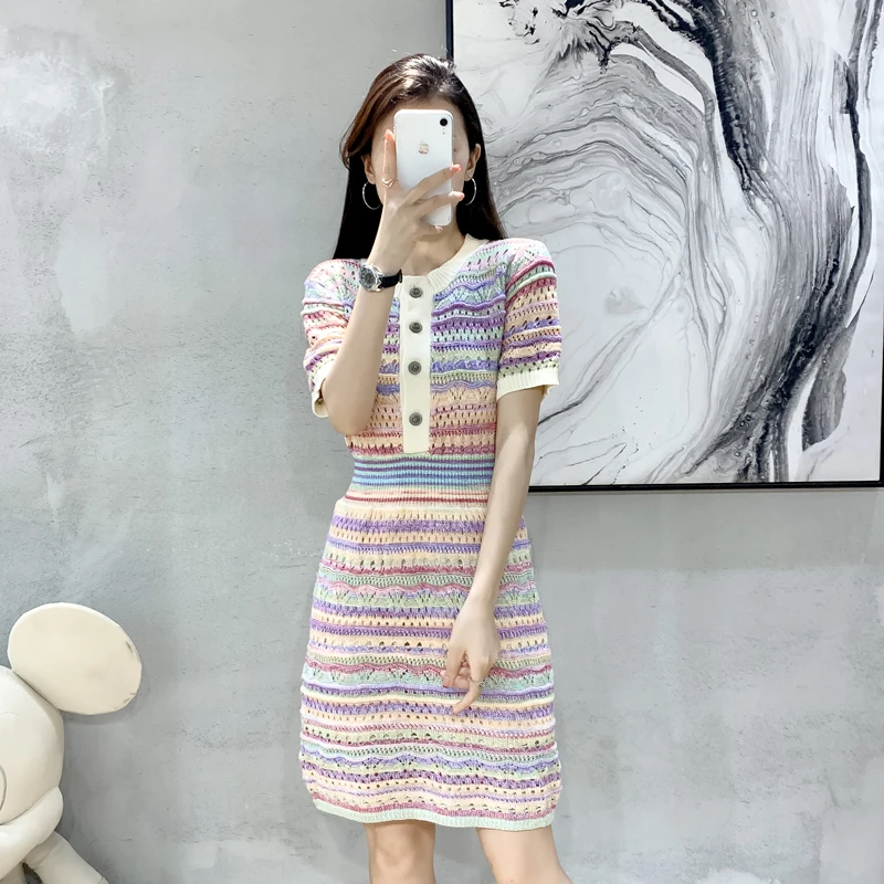 Runway Summer French High End Small Fragrance Short Sleeve Dresses Women's Clothes Elegant Knitted Casual Sweet Dress Vestido
Runway Summer French High End Small Fragrance Short Sleeve Dresses Women's Clothes Elegant Knitted Casual Sweet Dress Vestido