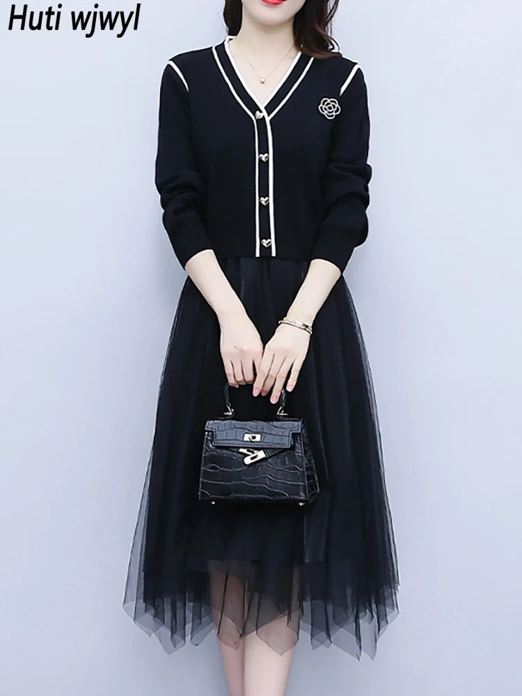 Autumn Winter Balck Knitted Patchwork Mesh Chic Prom Night Midi Dress 2022 Elegant Women Solid Casaul Korean Party Maxi Vestidos
Autumn Winter Balck Knitted Patchwork Mesh Chic Prom Night Midi Dress 2022 Elegant Women Solid Casaul Korean Party Maxi Vestidos