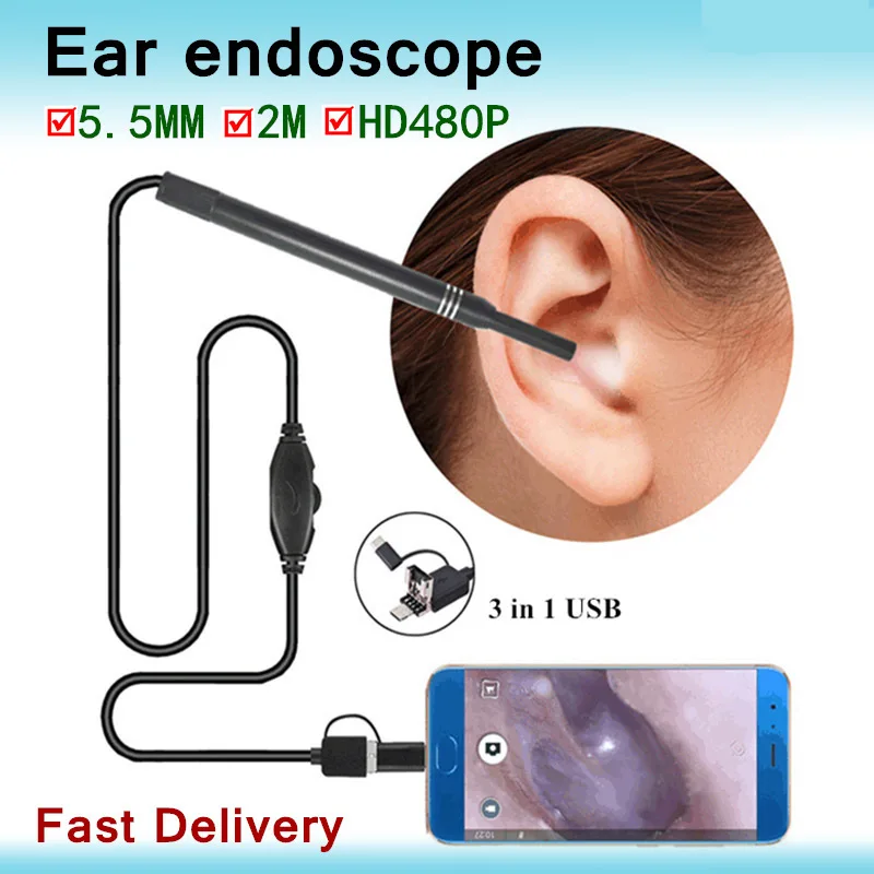 

3 in 1 Endoscope Camera Otoscope Ear Cleaning Kit for Medical Toothpicks Earwax Removal Tool Ear Scope Ear Wax Removal Tool