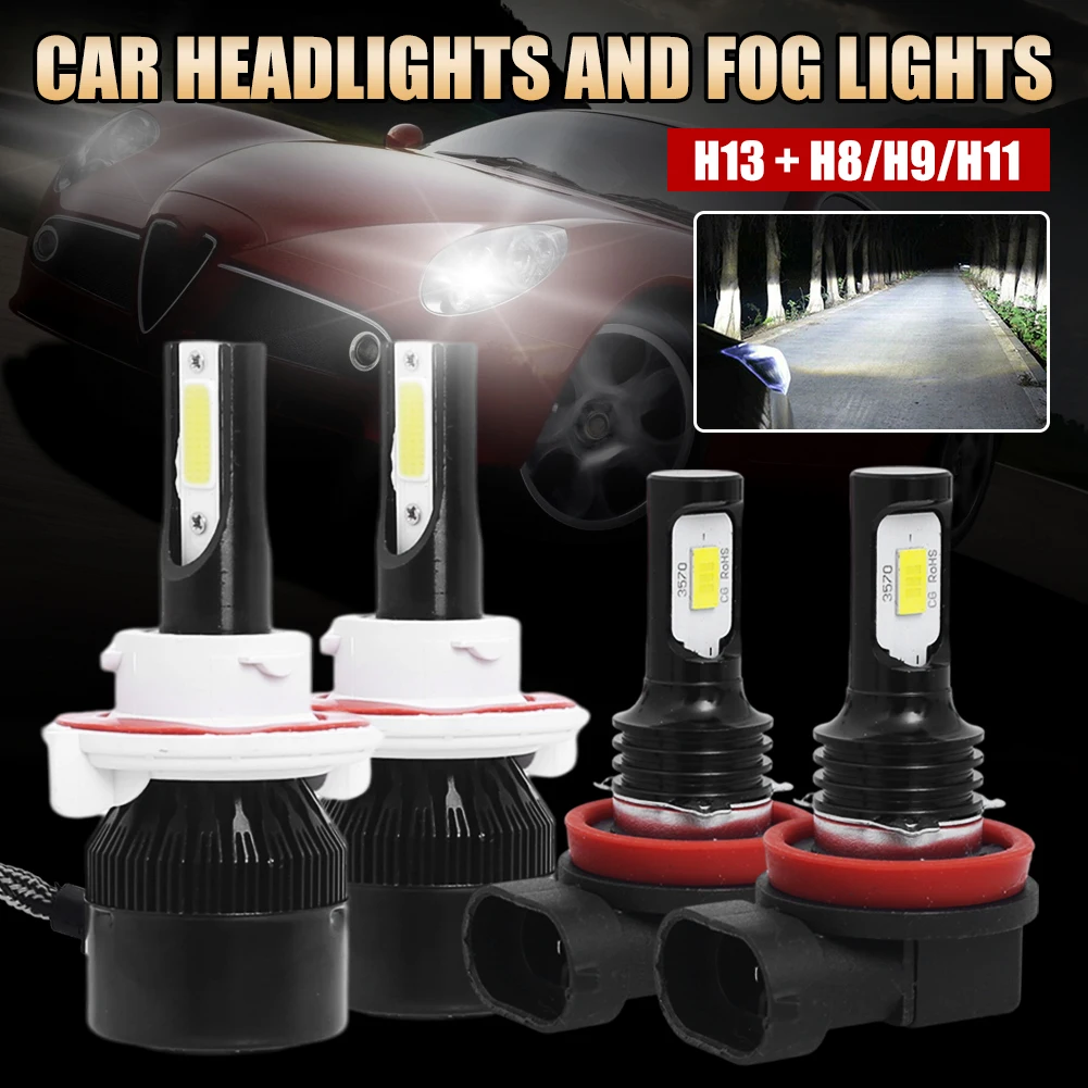 Car LED Bulb H13 Headlight H11 Fog Light Combo Kit CREE Chips Car Light 12V-24V 6000K White High and Low Beam 360-Degree Lamp
Car LED Bulb H13 Headlight H11 Fog Light Combo Kit CREE Chips Car Light 12V-24V 6000K White High and Low Beam 360-Degree Lamp