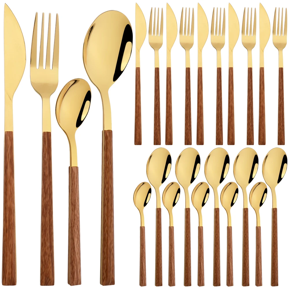 Imitation Wooden Handle Cutlery Set 24/30Pcs Brown Gold Dinnerware Set Knife Fork Small Spoon Tableware Stainless Steel Flatware
Imitation Wooden Handle Cutlery Set 24/30Pcs Brown Gold Dinnerware Set Knife Fork Small Spoon Tableware Stainless Steel Flatware