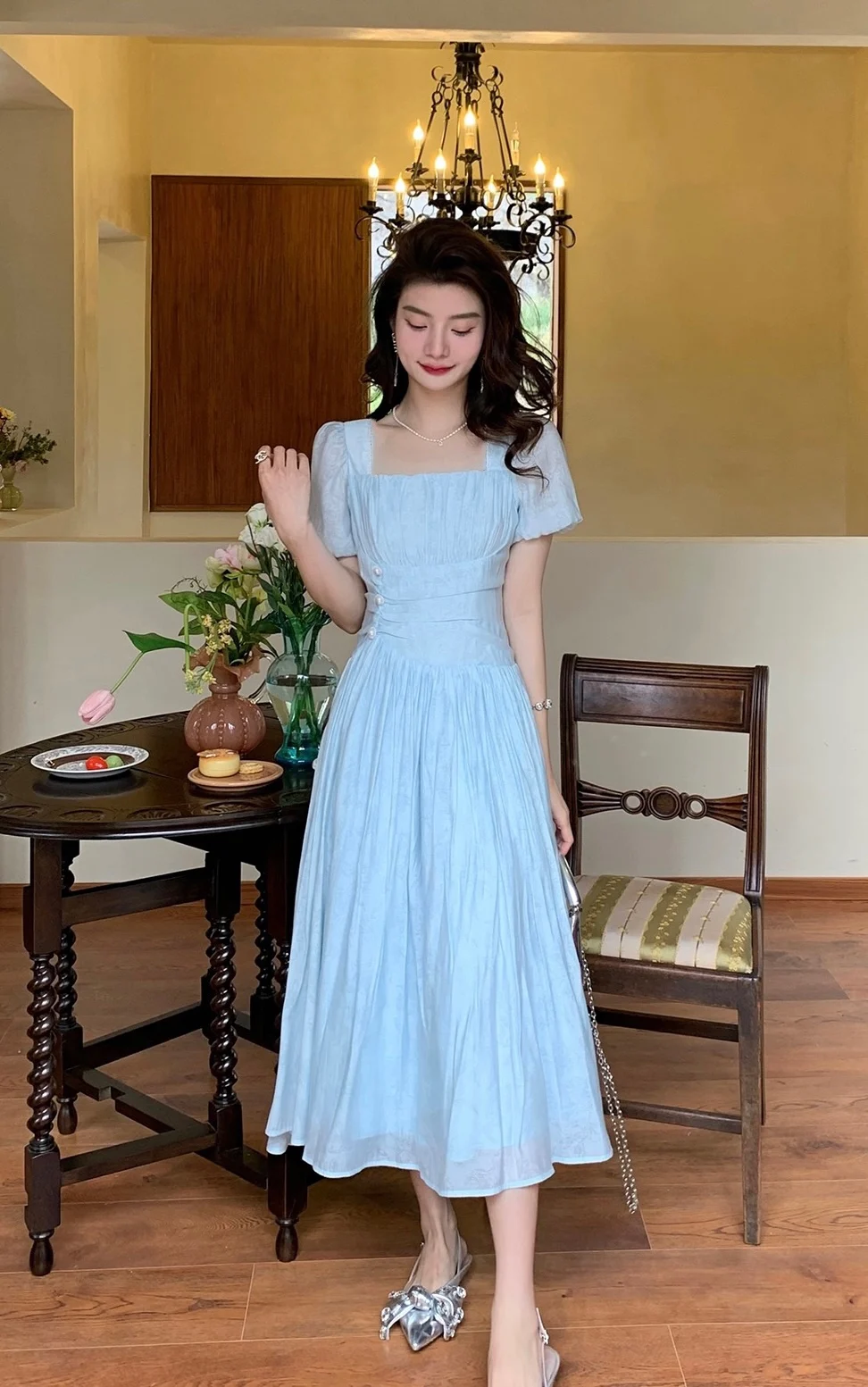 2023 Spring/Summer Fashion New Women's Clothing Square Collar Puff Sleeve Pleated Dress 0801
2023 Spring/Summer Fashion New Women's Clothing Square Collar Puff Sleeve Pleated Dress 0801