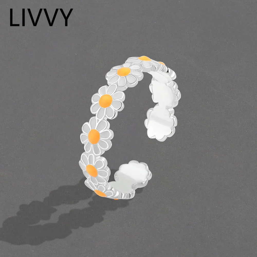 LIVVY серебряный цвет винтажные милые регулируемые кольца с цветком ромашки для