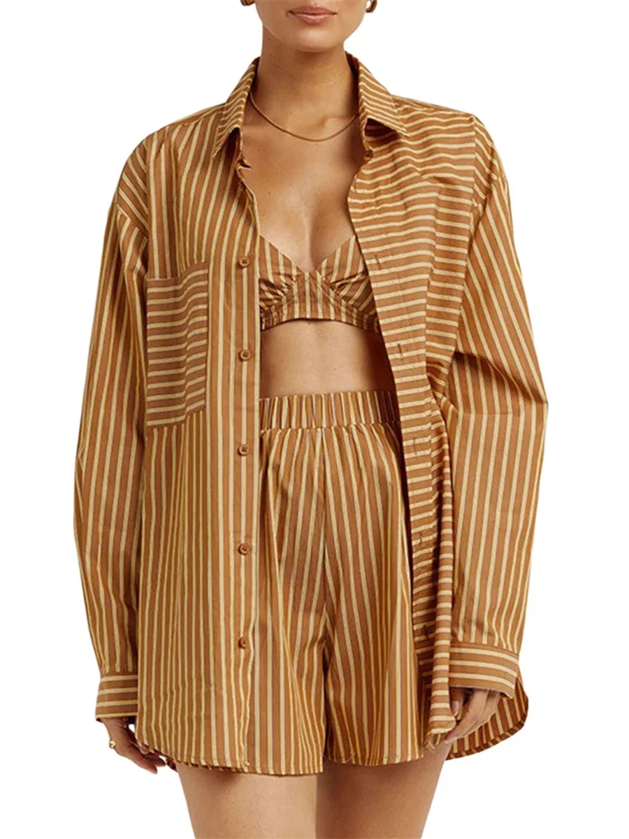 Women 3 Piece Outfits Set Button Down Pocket Blouse Bra and Casual Elastic Waist Short Pants Activewear Tracksuit
Women 3 Piece Outfits Set Button Down Pocket Blouse Bra and Casual Elastic Waist Short Pants Activewear Tracksuit