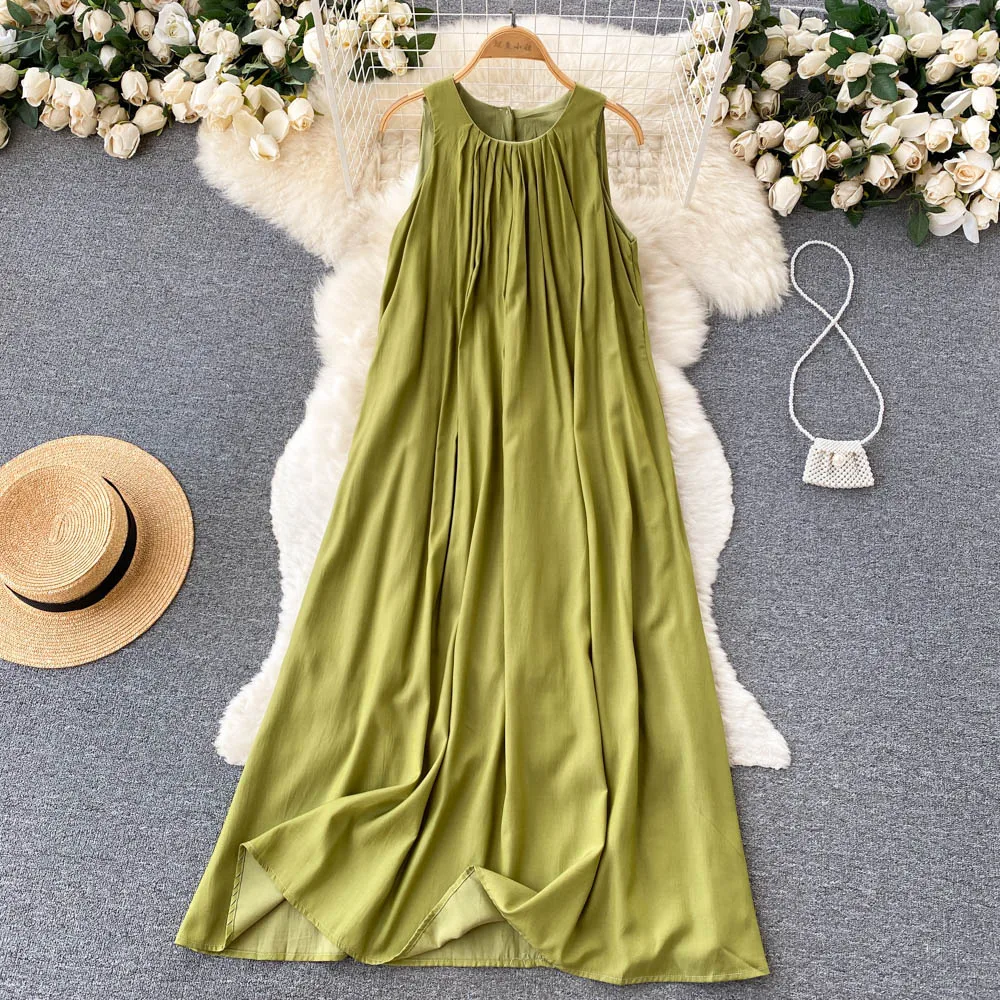 Beach Style Summer Vintage Dress Sleeveless O Neck Empire Dresses Draped Woman Mid-Calf Loose Clothing for Women Dropshipping
Beach Style Summer Vintage Dress Sleeveless O Neck Empire Dresses Draped Woman Mid-Calf Loose Clothing for Women Dropshipping