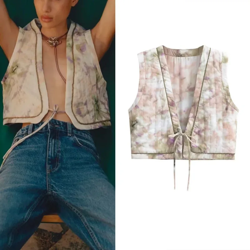 TRAF 2023 Tie Dye Printed Vest For Woman Vintage V-neck Lace Up Crop Vest Coat Female Fashion Sleeveless Cotton Jacket Autumn
TRAF 2023 Tie Dye Printed Vest For Woman Vintage V-neck Lace Up Crop Vest Coat Female Fashion Sleeveless Cotton Jacket Autumn