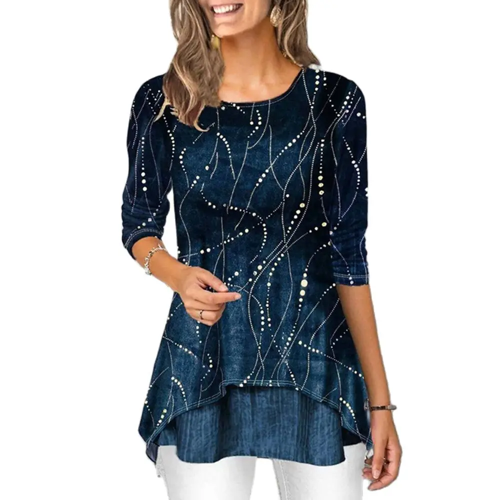 Autumn Women T-Shirt Tunic Fake Two Hem Print O-Neck Tops Casual Ladies T-Shirts Vintage Street Pullover Camisetas de Mujer
Autumn Women T-Shirt Tunic Fake Two Hem Print O-Neck Tops Casual Ladies T-Shirts Vintage Street Pullover Camisetas de Mujer