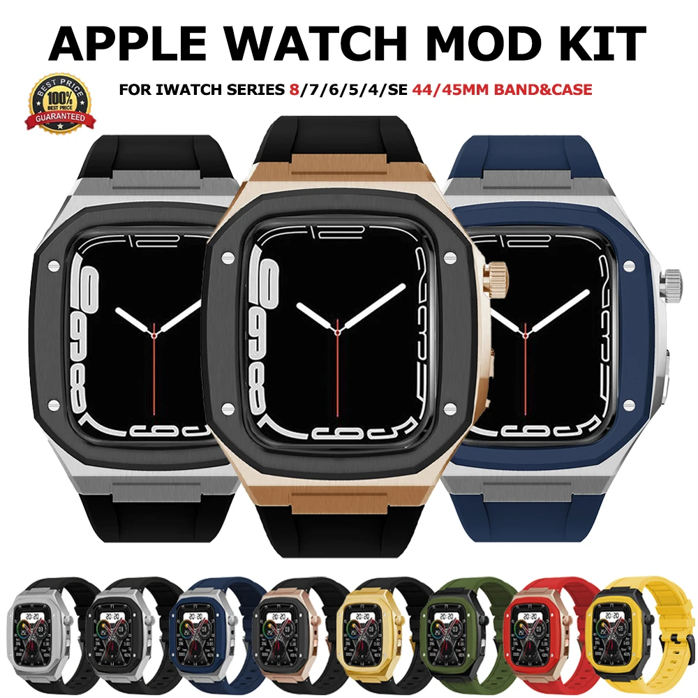 Роскошный металлический чехол для Apple Watch Series 8 7 44 мм 45 мм, мужской спортивный силиконовый ремешок, модификация комплекта крышки для iWatch 6/5/4 SE
Роскошный металлический чехол для Apple Watch Series 8 7 44 мм 45 мм, мужской спортивный силиконовый ремешок, модификация комплекта крышки для iWatch 6/5/4 SE
