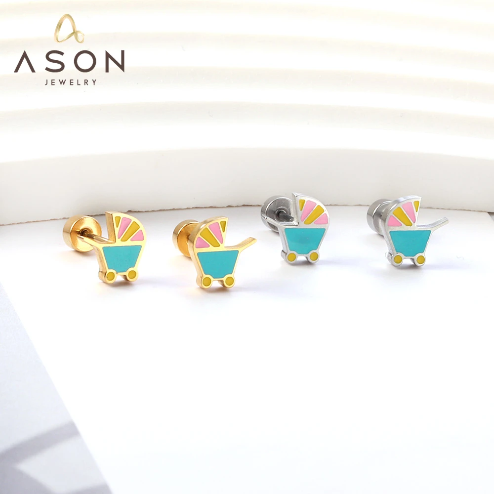 ASONSTEEL Mixed Color Baby Carriage Shape Piercing Screw Back Stud Earrings Gold Color Stainless Steel For Women Lovely Jewelry
ASONSTEEL Mixed Color Baby Carriage Shape Piercing Screw Back Stud Earrings Gold Color Stainless Steel For Women Lovely Jewelry