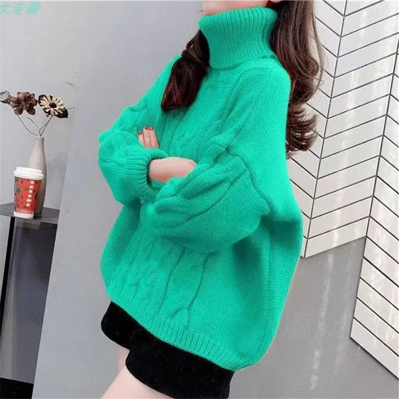 Sweater Female Autumn Winter High-neck Solid Color Thick Line Loose Fashion Commuter Knitted Pullover Top Women's Clothing M063
Sweater Female Autumn Winter High-neck Solid Color Thick Line Loose Fashion Commuter Knitted Pullover Top Women's Clothing M063