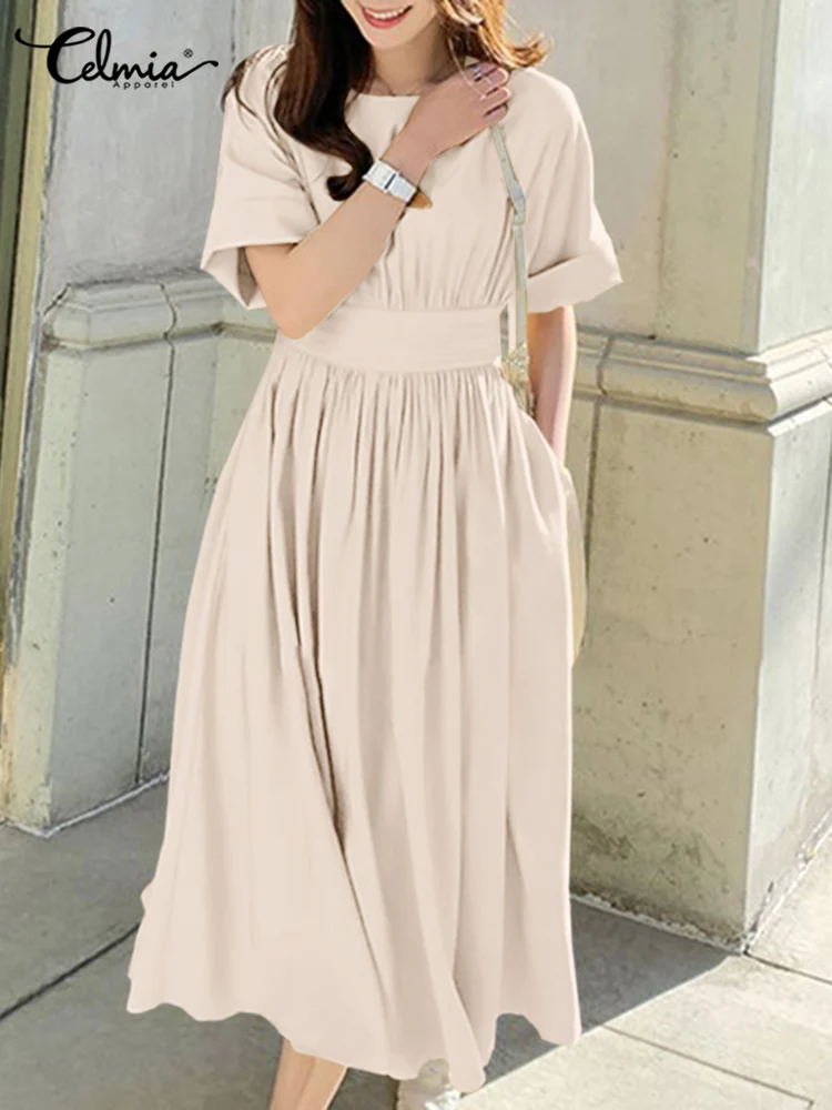 Celmia Casual Loose Elegant Lady Robes Femme O-neck Streetwear Women Solid Long Dress Fashion Pleats Short Sleeve Midi Vestidos
Celmia Casual Loose Elegant Lady Robes Femme O-neck Streetwear Women Solid Long Dress Fashion Pleats Short Sleeve Midi Vestidos