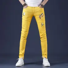 Light Luxury Men’s Slim-fit Stretch Denim Pants,Birds Embroidery Decors Trendy Jeans, Street Fashion Sexy Jeans Pants;