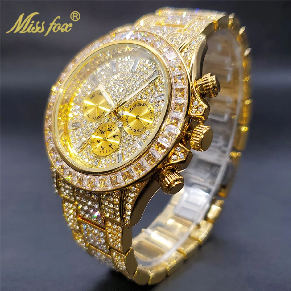 MISSFOX Men Watches 2021 Luxury Large Case With Baguette Full Diamond Quartz Wristwatch Chronograph Calendar Watch Droshipping
MISSFOX Men Watches 2021 Luxury Large Case With Baguette Full Diamond Quartz Wristwatch Chronograph Calendar Watch Droshipping