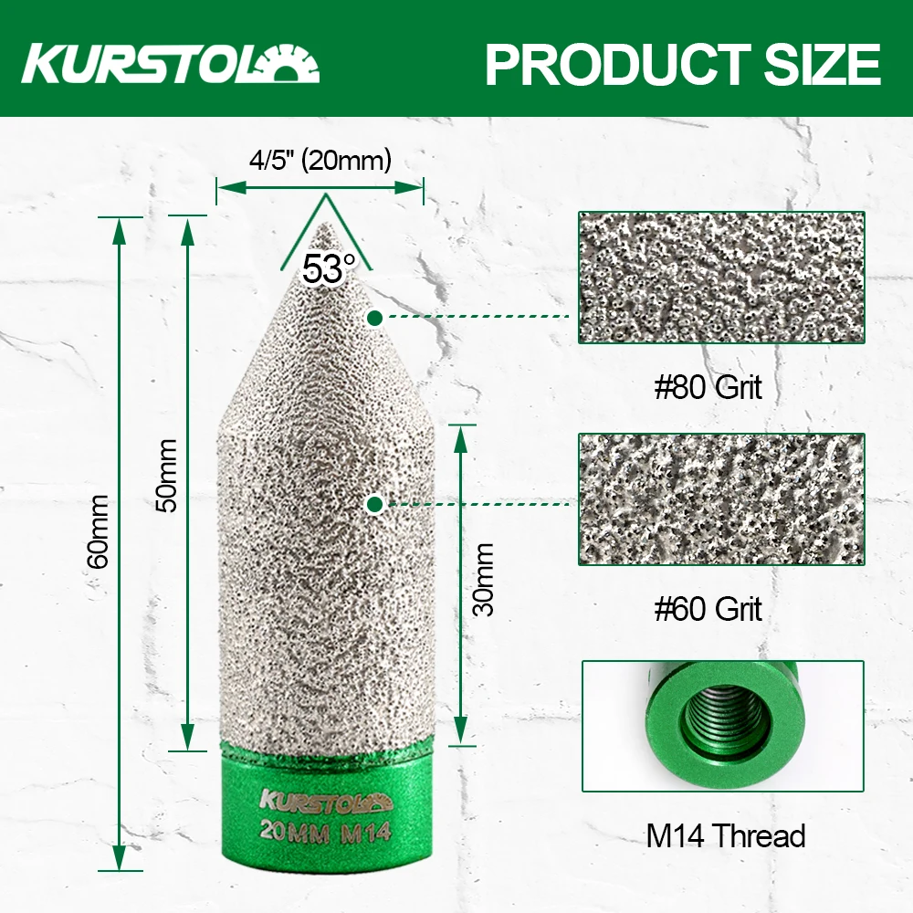 Алмазная фаска KURSTOL, 1 шт., М14 или 5/8 дюйма-11, конусная фрезерная плитка, гранит, мрамор, фарфор, диаметр 20/25/35/50 мм, алмазные наконечники для пальцев
Алмазная фаска KURSTOL, 1 шт., М14 или 5/8 дюйма-11, конусная фрезерная плитка, гранит, мрамор, фарфор, диаметр 20/25/35/50 мм, алмазные наконечники для пальцев