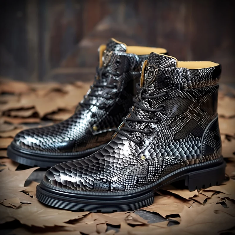 2023 Men Boots Designer Autumn Fashion Ankle Round Toe Snake Pattern Men Shoes Spring Leisure Leather Short Shoes
2023 Men Boots Designer Autumn Fashion Ankle Round Toe Snake Pattern Men Shoes Spring Leisure Leather Short Shoes