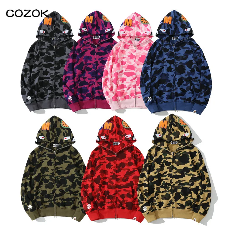 100% cotton Ape-Man Head Shark BAPE Jacket Men Women Camouflage Hoodies sweatshirts Loose Trendy Brand hip hop hooded jackets
100% cotton Ape-Man Head Shark BAPE Jacket Men Women Camouflage Hoodies sweatshirts Loose Trendy Brand hip hop hooded jackets