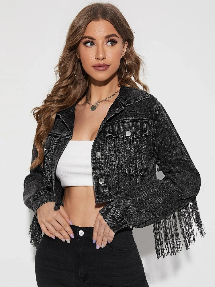 Cowboy Jacket Women's Fashion Tassel Stitching Sexy Ripped Denim Coat Retro Casual Short Long Sleeve Streetwear Jean Jacket
Cowboy Jacket Women's Fashion Tassel Stitching Sexy Ripped Denim Coat Retro Casual Short Long Sleeve Streetwear Jean Jacket