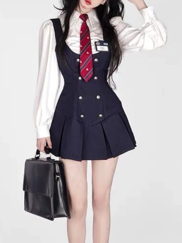 Autumn Preppy Style Two Piece Set Women Japanese Sweet Long Sleeve Dresses Suit Female Korean Casual Blouse+mini Suspender Dress
Autumn Preppy Style Two Piece Set Women Japanese Sweet Long Sleeve Dresses Suit Female Korean Casual Blouse+mini Suspender Dress
