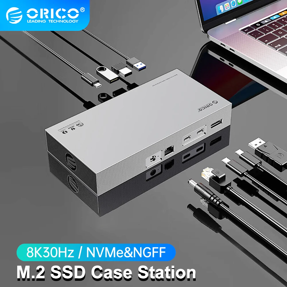 

ORICO Thunderbolt 3 USB C Docking Station With M.2 SATA NVMe SSD Enclosure 8K60Hz Ethernet 100W PD Type Hub 3.5mm for Laptop Mac