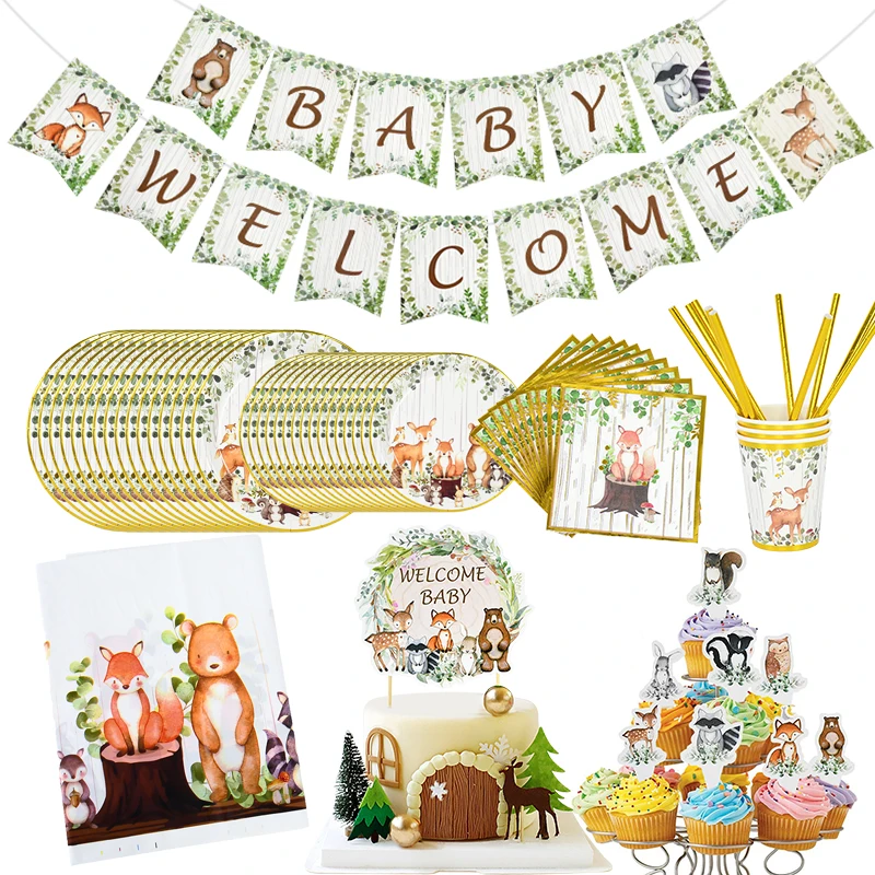 Forest Animal Disposable Tableware Jungle Safari Fox Sika Deer Banner Plate Cup Napkin Straw Tablecloth Kid Birthday Party Decor
Forest Animal Disposable Tableware Jungle Safari Fox Sika Deer Banner Plate Cup Napkin Straw Tablecloth Kid Birthday Party Decor