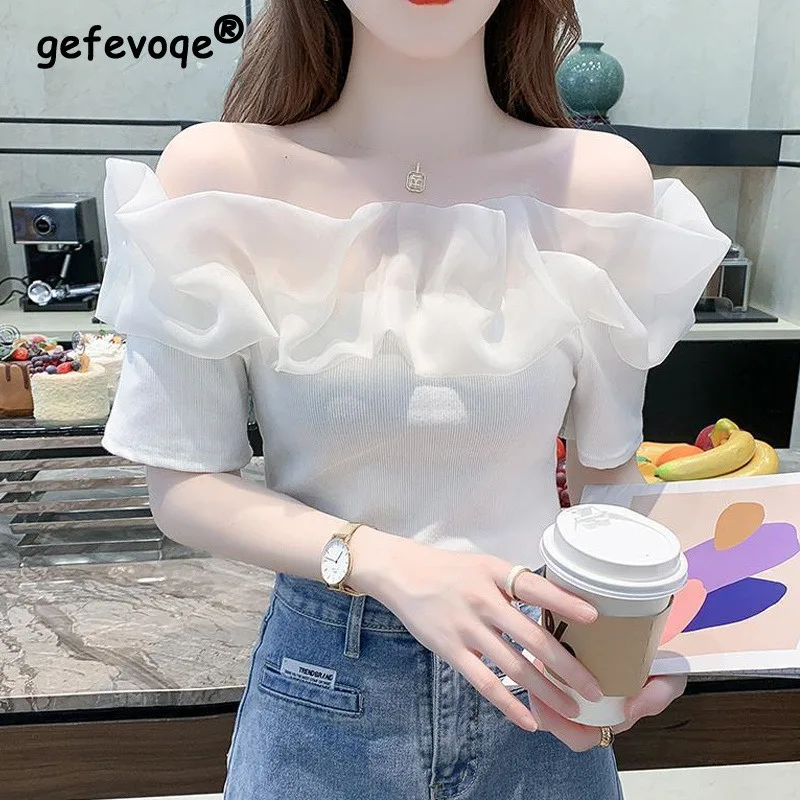 Off Shoulder Sexy Chic Sweet Crop Top Women Summer Fashion Casual Ruffle Patchwork Black White Fairy Kawaii Short Sleeve T Shirt
Off Shoulder Sexy Chic Sweet Crop Top Women Summer Fashion Casual Ruffle Patchwork Black White Fairy Kawaii Short Sleeve T Shirt