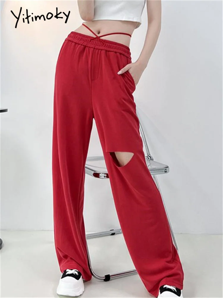 Брюки женские с вырезами, с завышенной талией и широкими штанинами
Брюки женские с вырезами, с завышенной талией и широкими штанинами