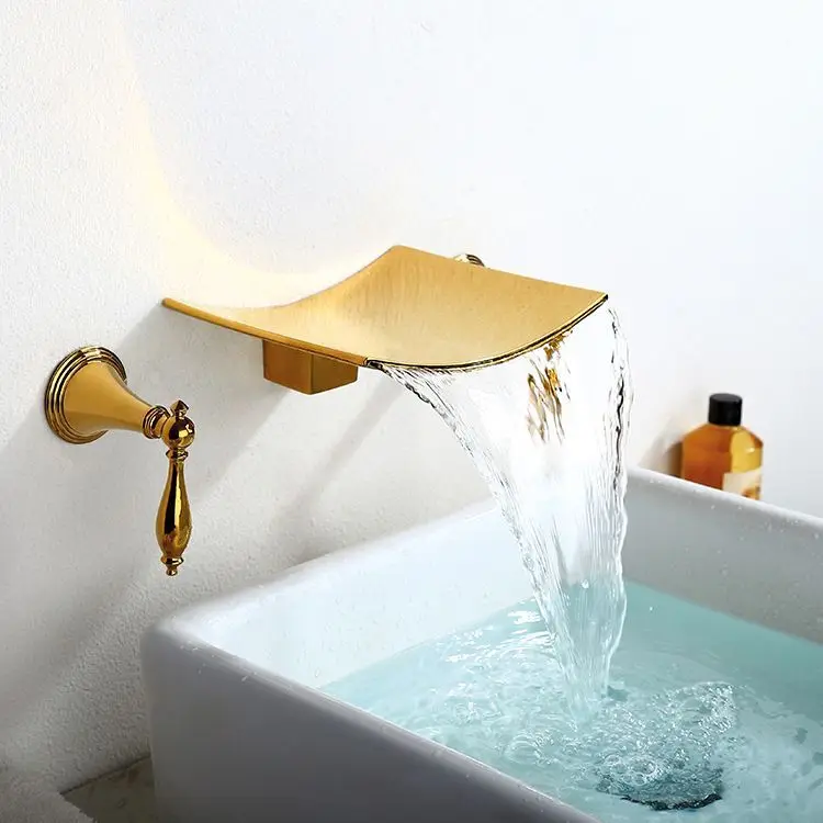 Gold hotel bathroom luxury superior brass wall mounted waterfall basin faucet water tap
Gold hotel bathroom luxury superior brass wall mounted waterfall basin faucet water tap
