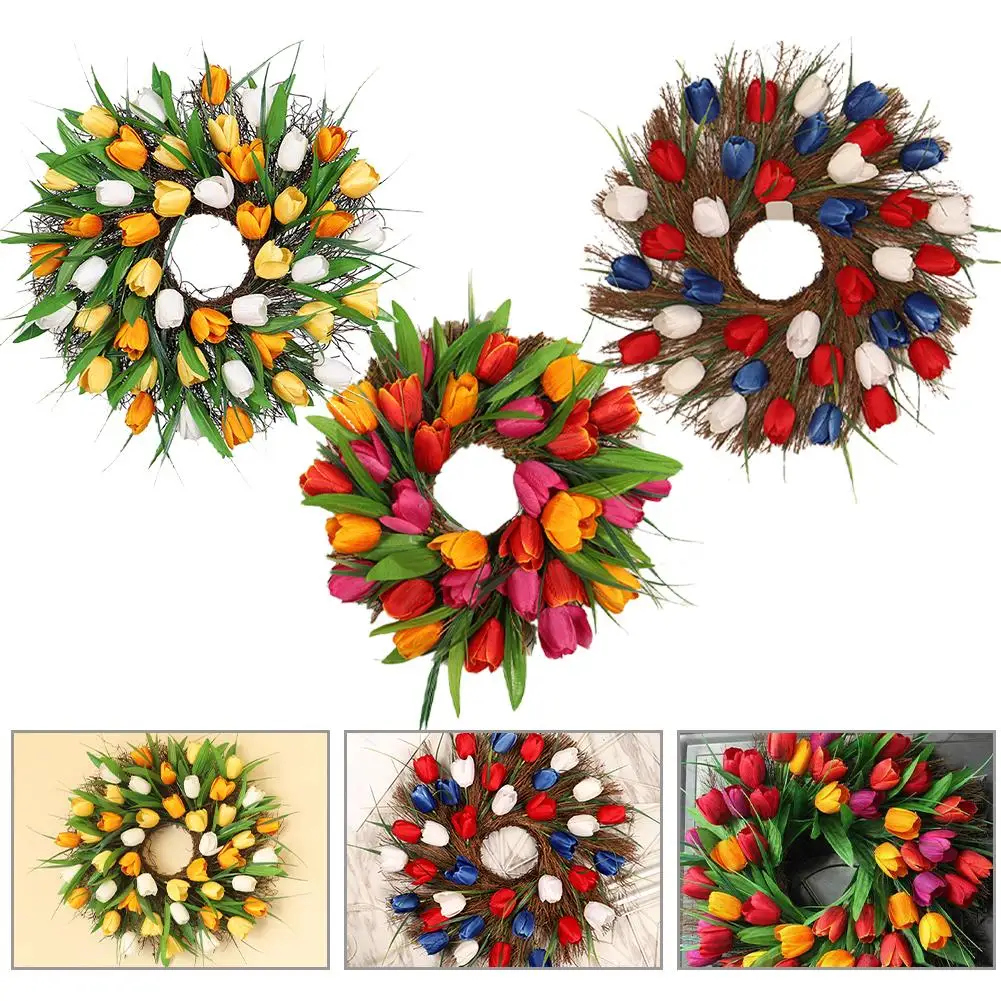 Artificial Tulip Wreath Rattan Frame Wedding Decoration Wall Hanging Garland Home Party Spring Decor For Door
Artificial Tulip Wreath Rattan Frame Wedding Decoration Wall Hanging Garland Home Party Spring Decor For Door