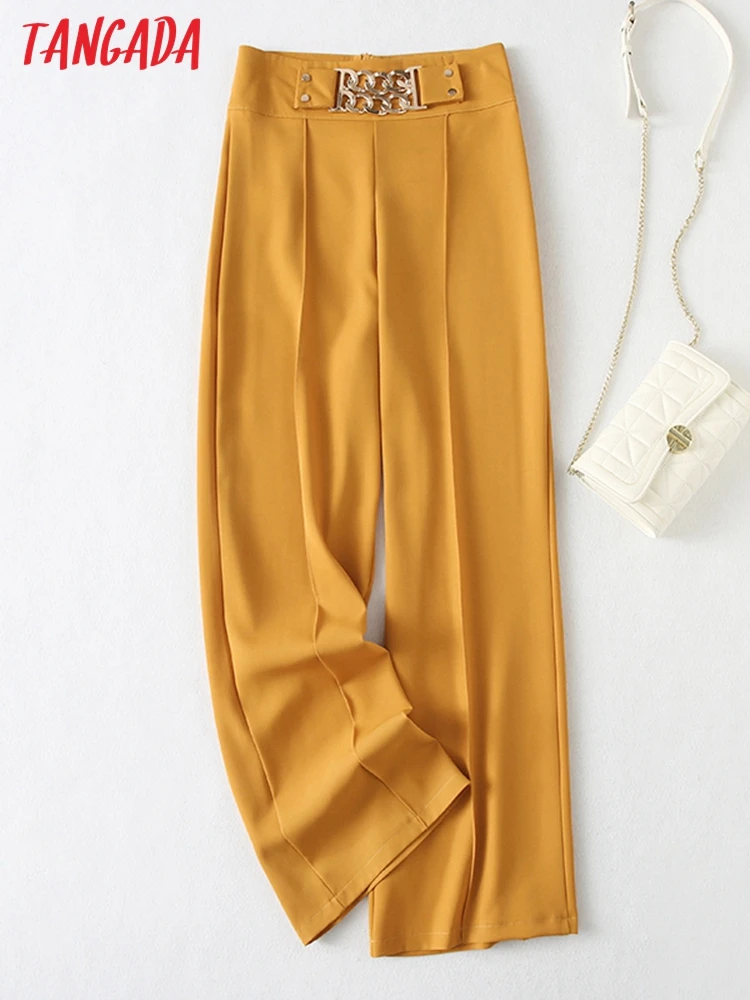 Tangada 2022 New Women Yellow Metal Chain Long Pants Trousers Pockets Office Lady Elegant Summer Pants YU67 
Tangada 2022 New Women Yellow Metal Chain Long Pants Trousers Pockets Office Lady Elegant Summer Pants YU67