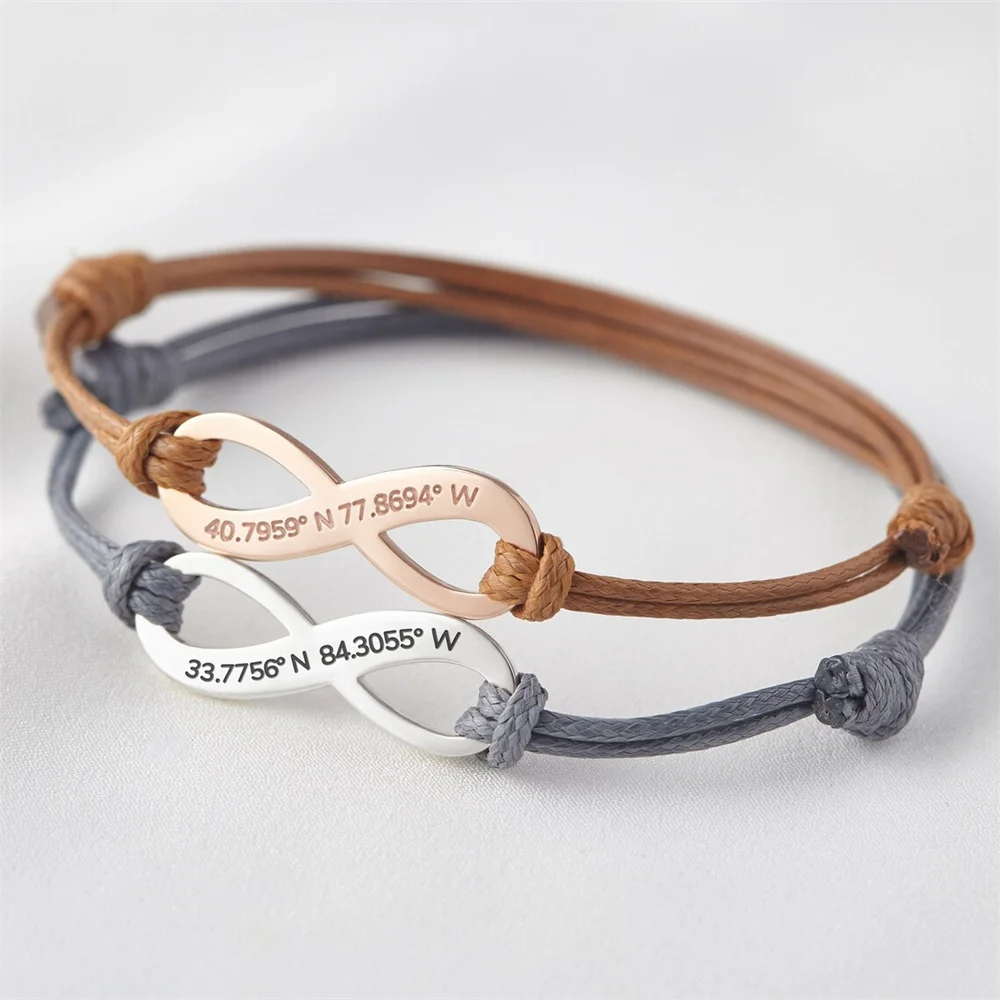 Custom Infinite Symbol Bracelet Stainless Steel Engraved Name Text Longitude Latitude Adjustable Rope Chain Bangle Lover Jewelry
Custom Infinite Symbol Bracelet Stainless Steel Engraved Name Text Longitude Latitude Adjustable Rope Chain Bangle Lover Jewelry
