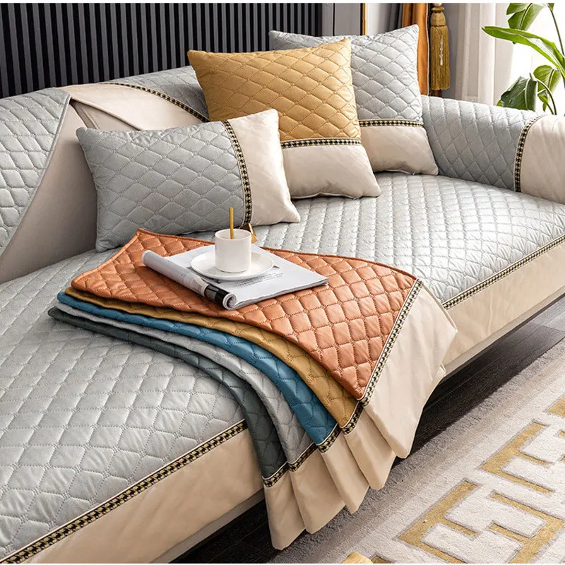 

Luxury Sofa Cover 3 Seater Waterproof Loveseat Couch Cover Solid Color Patchwork Quilted Sectional Non-slip Slipcover Pets