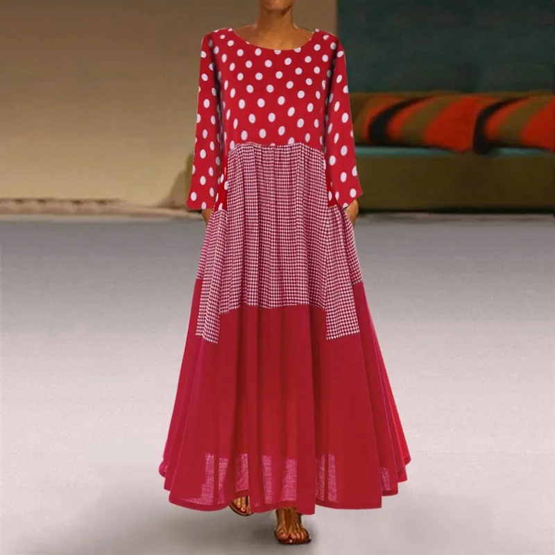 Women Indie Style Vintage Boho Wave Point Print Dress Retro Long Sleeves O-Neck Maxi Dresses Fashion Loose Dress Ropa Mujer
Women Indie Style Vintage Boho Wave Point Print Dress Retro Long Sleeves O-Neck Maxi Dresses Fashion Loose Dress Ropa Mujer