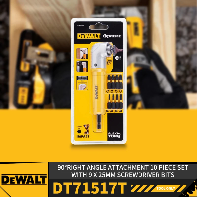 DEWALT DT71517T-QZ 90°Right Angle Attachment 10 Piece Set With 9 x 25MM Screwdriver Bits Power Tool Accessories
DEWALT DT71517T-QZ 90°Right Angle Attachment 10 Piece Set With 9 x 25MM Screwdriver Bits Power Tool Accessories