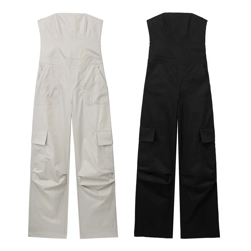 

PB & ZA Women 2023 Summer New Fashion Long Workwear Jumpsuit Retro Chest-wrapped Shoulder Design Chic Long Jumpsuit Mujer