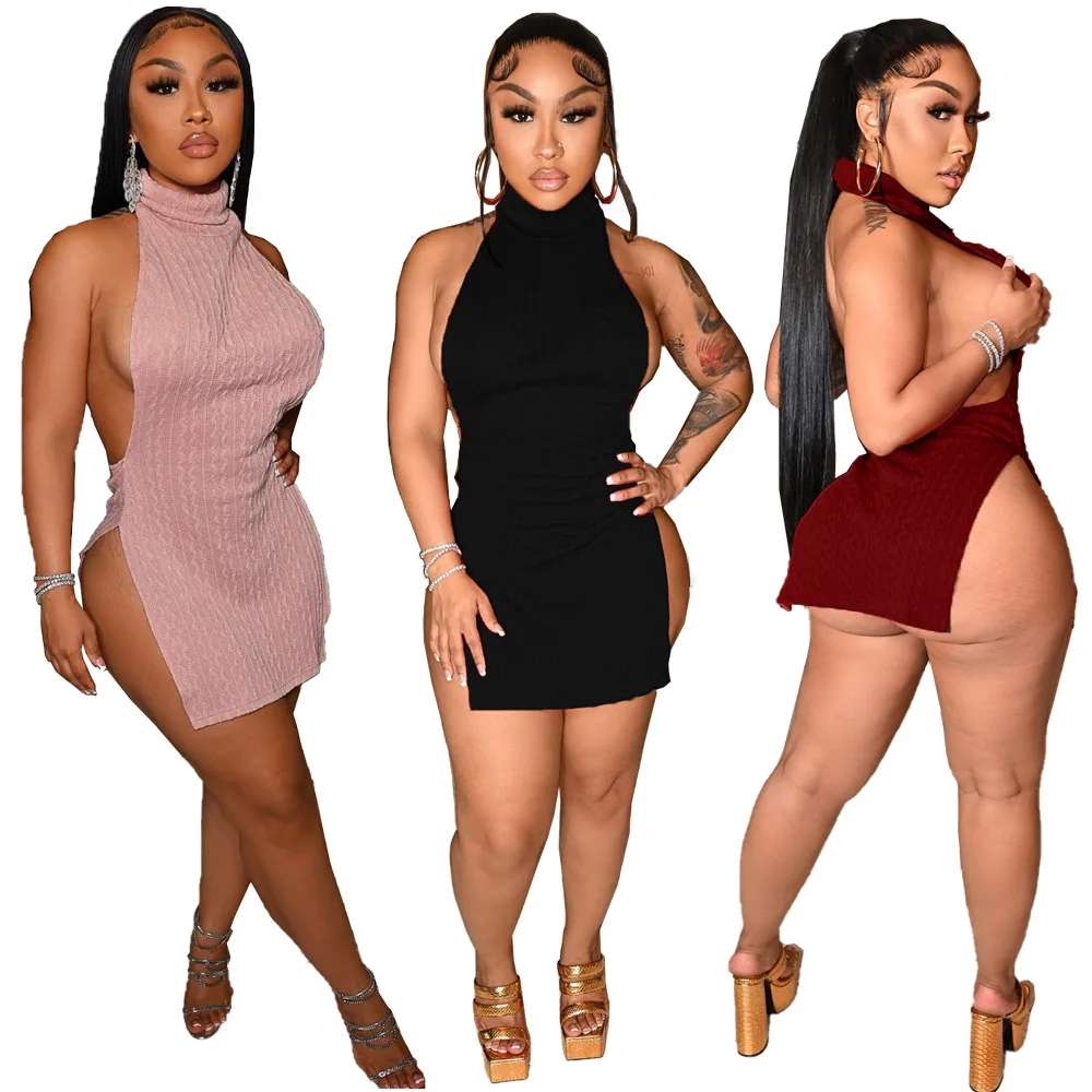Knitted Ribbed Halter Mini Dress Women Sexy Backless High Slit Night Club Party Dresses 2022 Spring Strawberry Dresses Vestidos
Knitted Ribbed Halter Mini Dress Women Sexy Backless High Slit Night Club Party Dresses 2022 Spring Strawberry Dresses Vestidos