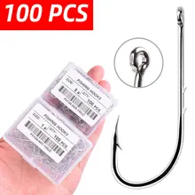 Aorace 100pcs Single Fishing Hook 1#-12# Sea Carp Fish Clamp Open Loop Circle with Hole Barbed Fishing Hook Fishing Accessories