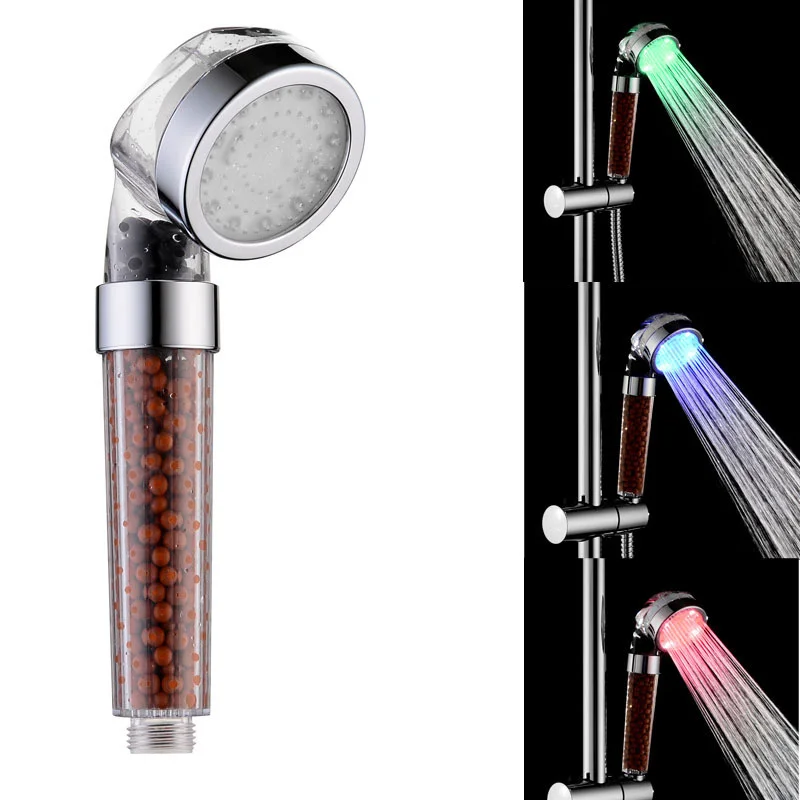 

Temperature Control 3 Color Changing LED Anion SPA Shower Head Bathroom Water Saving Handheld Showerheads Bathroom Accessories