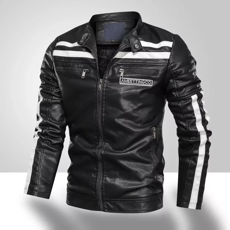 

Куртка мужская Кожаная Мотоциклетная, с воротником-стойкой, из ПУ кожи