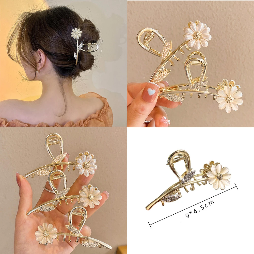 Elegent Flower Hair Claws Vintage Pearl Rhinestone Daisy Shark Clip Simple Hollow Geometric Metal Hairpin Women Hair Accessories
Elegent Flower Hair Claws Vintage Pearl Rhinestone Daisy Shark Clip Simple Hollow Geometric Metal Hairpin Women Hair Accessories