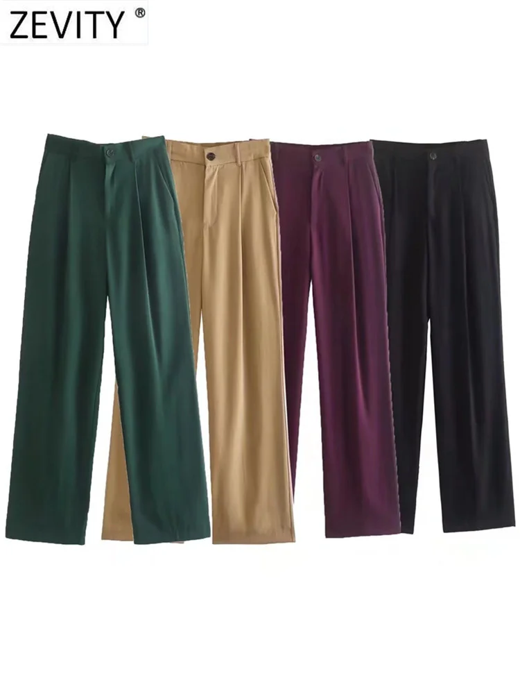 Zevity Women Fashion Front Darts With Side Pockets Straight Pants Vintage High Waist Zipper Fly Female Trousers Mujer
Zevity Women Fashion Front Darts With Side Pockets Straight Pants Vintage High Waist Zipper Fly Female Trousers Mujer