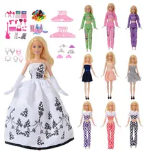 Kawaii 56 Items /Lot Doll Accessories =10 Doll Clothes Wedding Dress +46 Miniature Dollhouse Kits For Barbie DIY Children Game