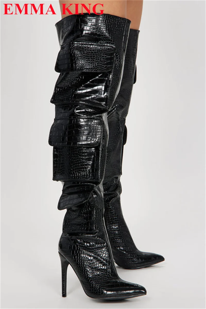 Новые женские сапоги выше колена с карманами, модная женская обувь с острым носком на высоком каблуке, женские зимние осенние яркие сапоги до бедра
Новые женские сапоги выше колена с карманами, модная женская обувь с острым носком на высоком каблуке, женские зимние осенние яркие сапоги до бедра