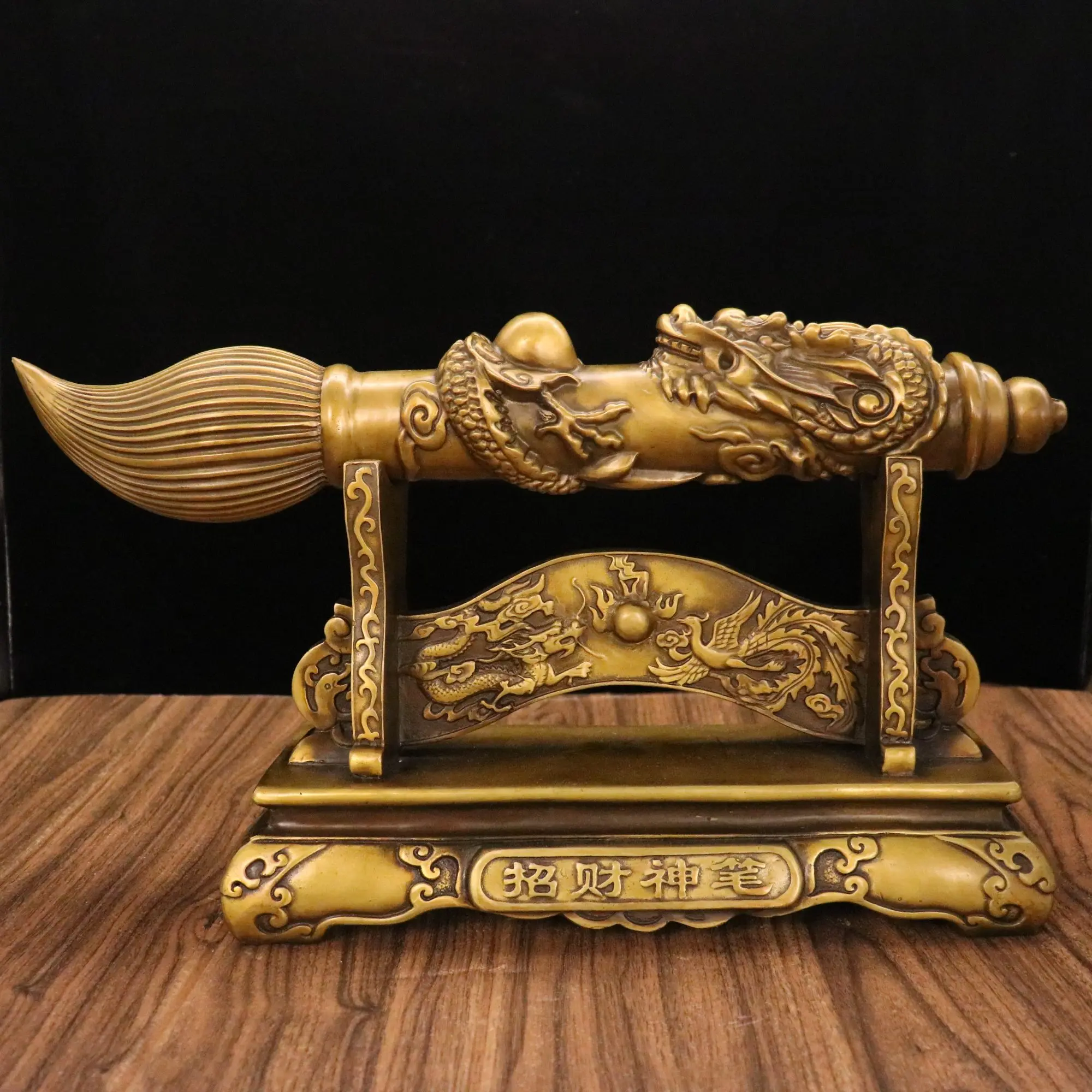 18" Tibetan Temple Collection Old Bronze dragon pattern writing brush Lucky Pen screen ornament Gather fortune Town house
18" Tibetan Temple Collection Old Bronze dragon pattern writing brush Lucky Pen screen ornament Gather fortune Town house