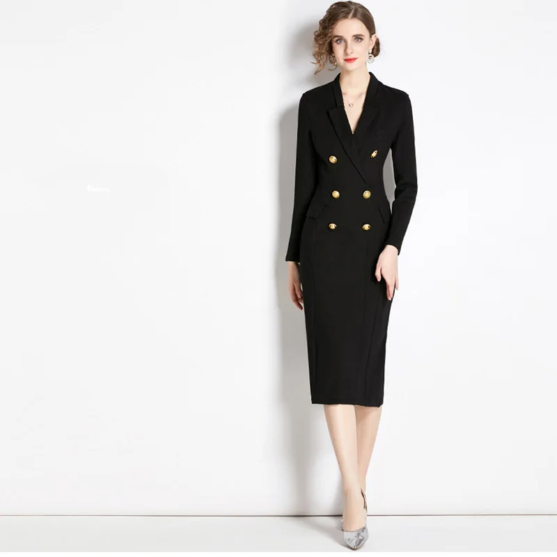 Women's Knee Length Little Black Dress New Autumn Winter Suit Collar Double Breasted Slim Dress White Collar Formal Skirt
Women's Knee Length Little Black Dress New Autumn Winter Suit Collar Double Breasted Slim Dress White Collar Formal Skirt