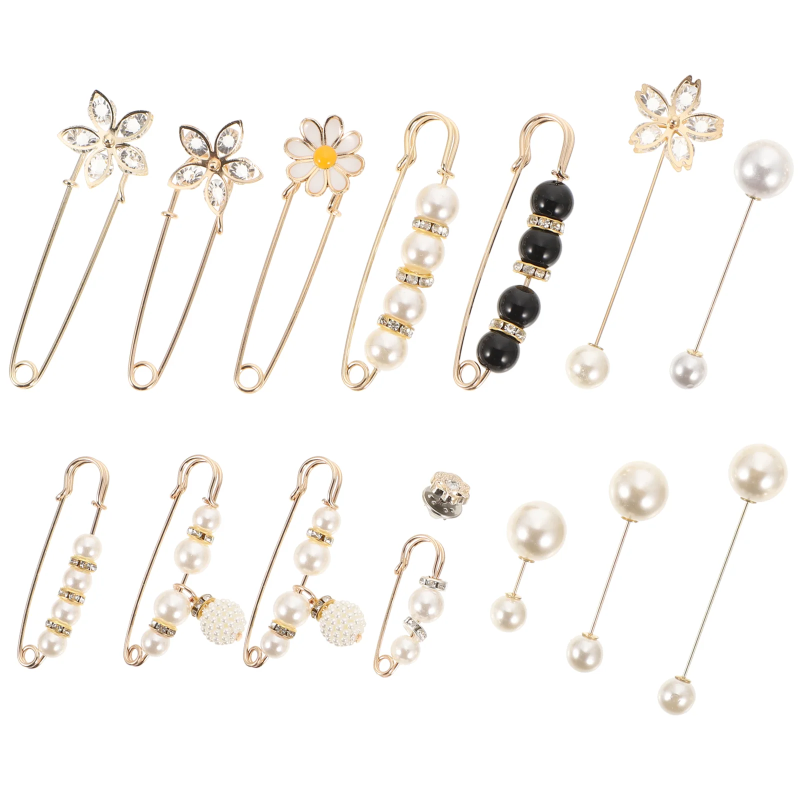 

15 Pcs Anti-light Adjustment Buckle Pearl Brooch Pins Women Hat Ladies Brooches Fashion Gold Buttons Sewing Miss Flower