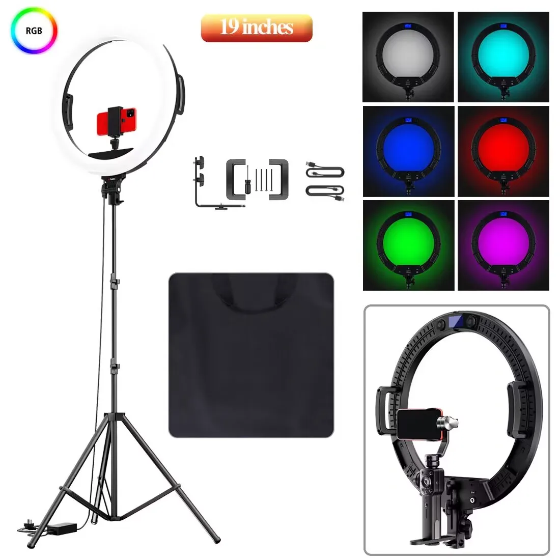 Tolifo 19" RGB Ring Light, Selfie SMD Circle Light Kit with Tripod Stand+Phone Holder, Handle for YouTube mike Up, YouTube Video
Tolifo 19" RGB Ring Light, Selfie SMD Circle Light Kit with Tripod Stand+Phone Holder, Handle for YouTube mike Up, YouTube Video