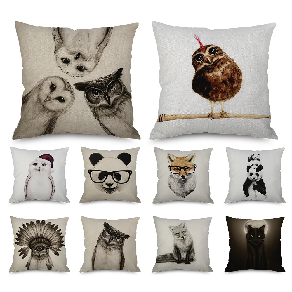 

New Design 45x45cm New Linen Pillowcase Owl Cushion Pillow Covers Linen Throw Pillows Cases Sofa Home Decor Pillowcase
